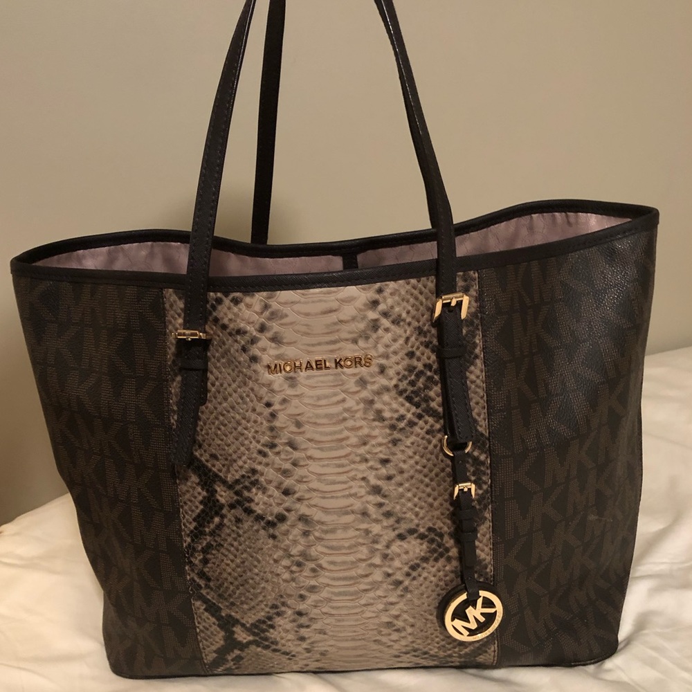 Michael Kors snakeskin jet set signature tote